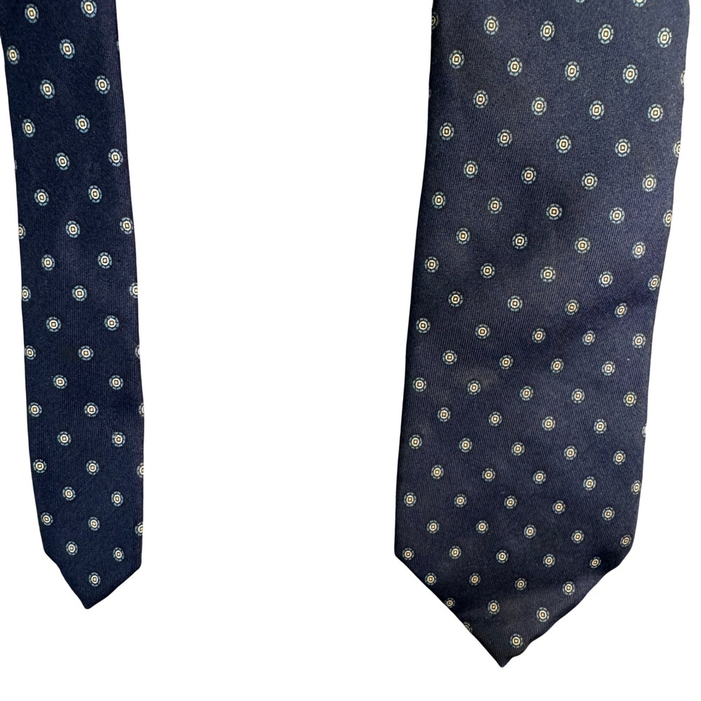 Vintage Jordan Marsh New England Silk Tie Navy Blue Geometric Medallion USA Made